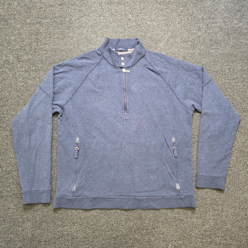 Zegna Sport Quarter Zip Pullover Blue Mens XL Snap Mock Neck Raglan Sweatshirt